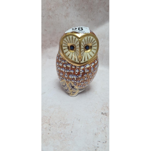 98 - Royal Crown Derby Gold Stopper Paperweight-Owl