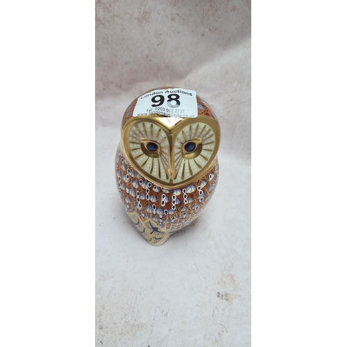 98 - Royal Crown Derby Gold Stopper Paperweight-Owl