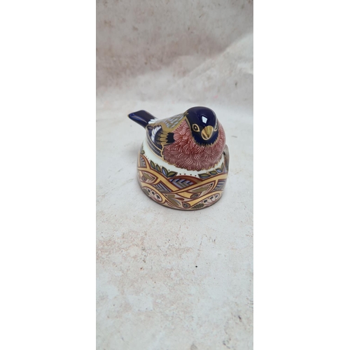 99 - Royal Crown Derby Gold Stopper Paperweight-Nesting Bullfinch