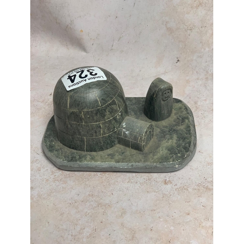 324 - Inuit Art Soapstone Igloo Signed Dimu