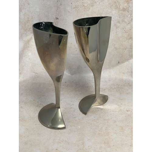 334 - Pair of Unusual White Metal Goblets