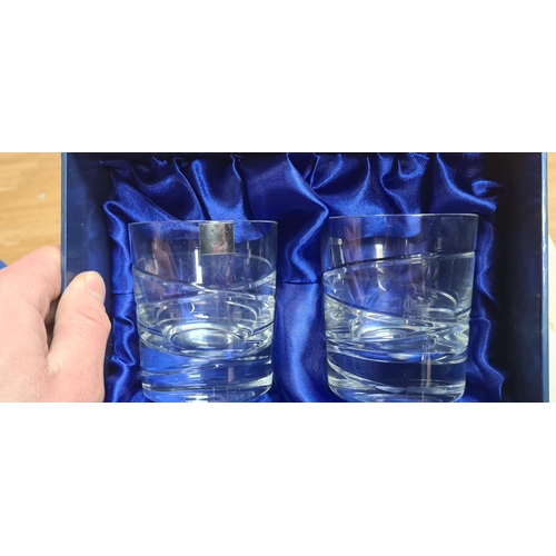 589 - Boxed Pair of Caledonian Crystal Tumblers and a Set of 4 New Vintage Irish Napkins