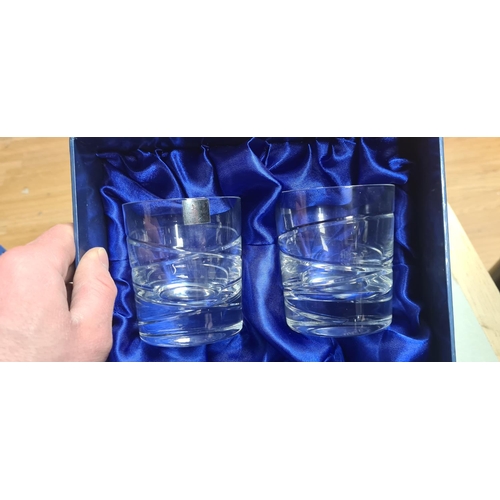 589 - Boxed Pair of Caledonian Crystal Tumblers and a Set of 4 New Vintage Irish Napkins