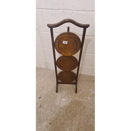 191 - Folding Oak Cake Stand