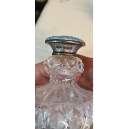 640 - Silver Rimmed Cut Glass Scent Bottle (No lid) and 2 other white metal items