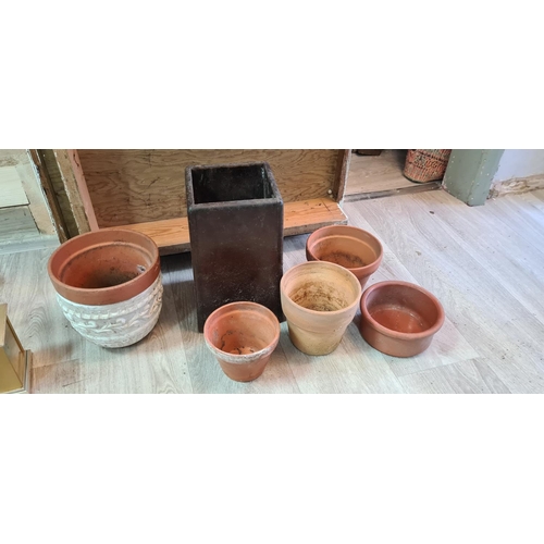 644 - Lot of Plant Pots including One Antique Wooden Planter