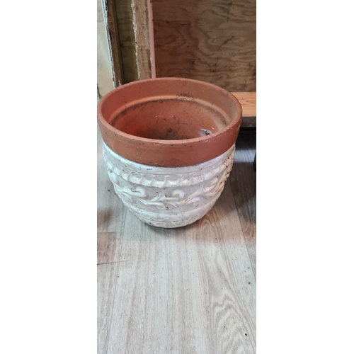 644 - Lot of Plant Pots including One Antique Wooden Planter