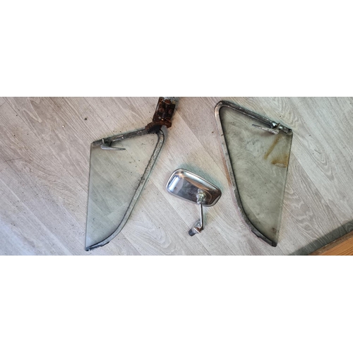 645 - 2 Rear Quarter Windows from a Morris Minor and an unused Desmo 1002 Classis Mirror