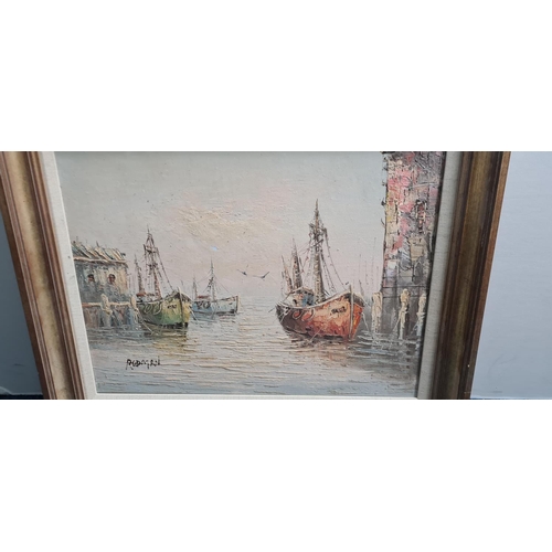 14 - Oil on Canvas Harbour Scene Signed Rodman 62cm x 52cm