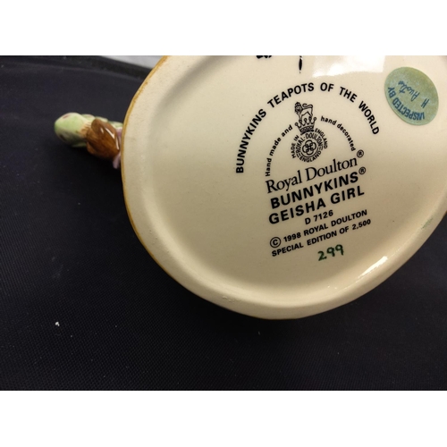 283 - Mint and Boxed Royal Doulton Ltd Edition Bunnyklins Geisha Girl Teapot