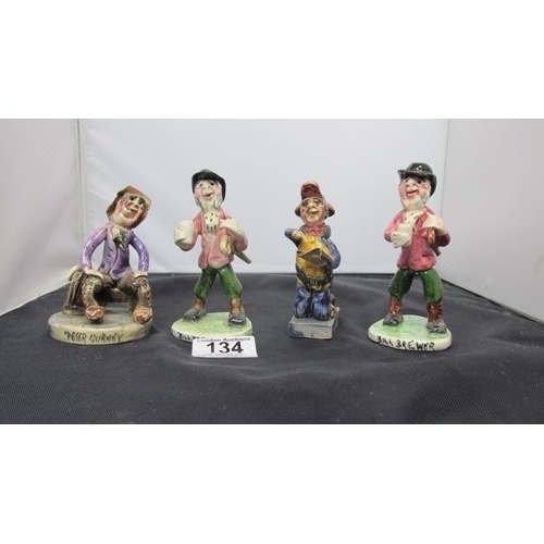 134 - Lot of 4 Will Young, Devon Studio Pottery Figurines: Bill Brewer, Peter Gurney, Bill Brewer and 1 Ot... 