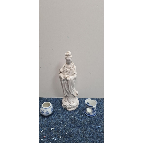 68 - Chinese Figurine and 2 Blue and White Items