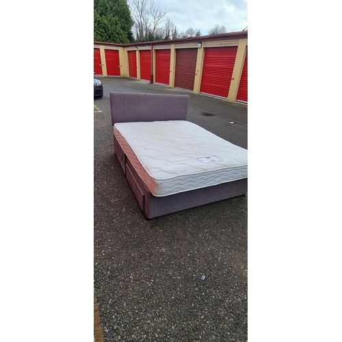 76 - Double Divan Bed base with mattress crushed grey upholstery with headboard