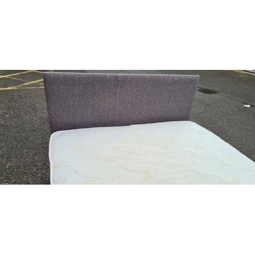 76 - Double Divan Bed base with mattress crushed grey upholstery with headboard