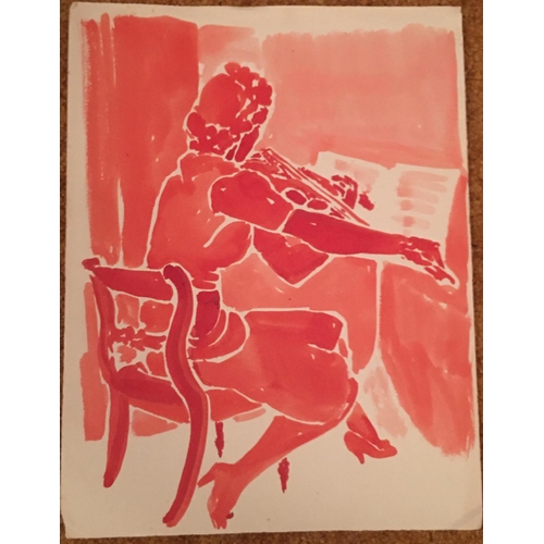 49 - Attributed to Peter Samuelson (1912-1996) Study of a Woman Playing Violin. Watercolour on paper. 194... 