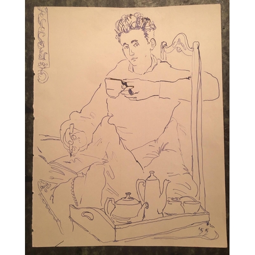 60 - Attributed to Peter Samuelson (1912-1996) Self Portrait Pen on paper. Unframed. 20.5cm x 16cm. Unsig... 