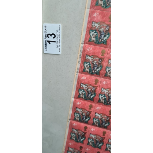 13 - Framed Mint Sheet of Christmas 1970 Stamps 51cm x 56cm