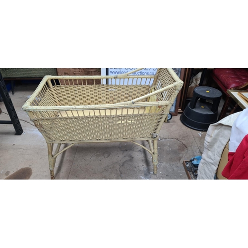 877 - Vintage Yellow Wicker Cot