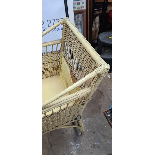 877 - Vintage Yellow Wicker Cot