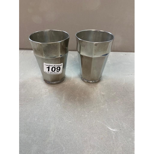 109 - Pair of Unusual White Metal Panelled Cups