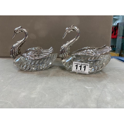 111 - Pair of Silver and Crystal Table Salts in the Form of Swans