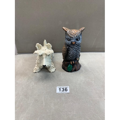 136 - Heavy Studio Pottery Owl and Terrier