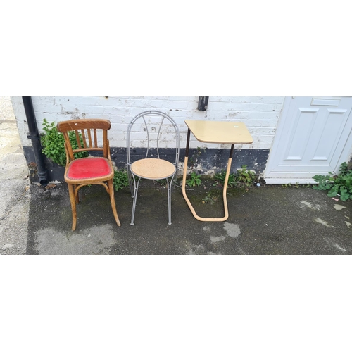 821 - A Solid Stool, a Staples Cantilever Table and 2 Vintage Chairs