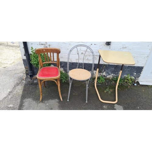 821 - A Solid Stool, a Staples Cantilever Table and 2 Vintage Chairs