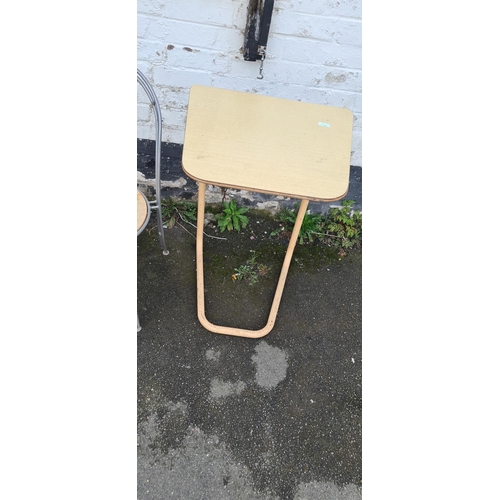 821 - A Solid Stool, a Staples Cantilever Table and 2 Vintage Chairs