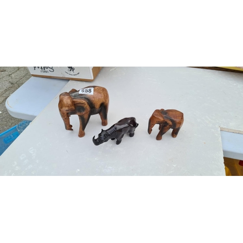 858 - 3 Wooden Elephants