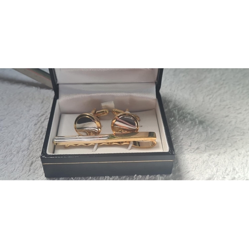 2 - New and Boxed Charles Edwards Gold Tone Cufflink and Tie Clip Set