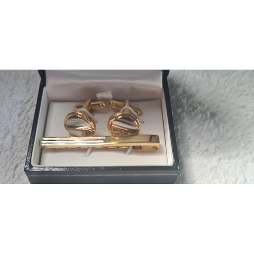 2 - New and Boxed Charles Edwards Gold Tone Cufflink and Tie Clip Set