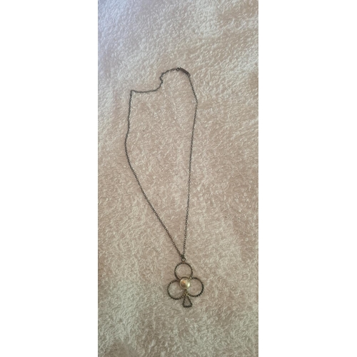 24 - Vintage Hallmarked Silver Necklace with Pearl Pendant