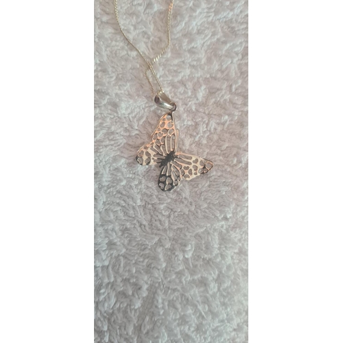 28 - Hallmarked Silver Necklace with Butterfly Pendant