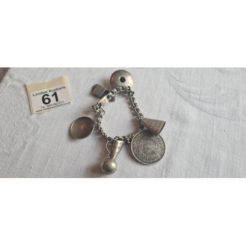 61 - Vintage Hallmarked Silver Charm Bracelet