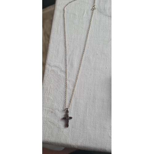 62 - Hallmarked Silver Necklace with a Garnet Cross