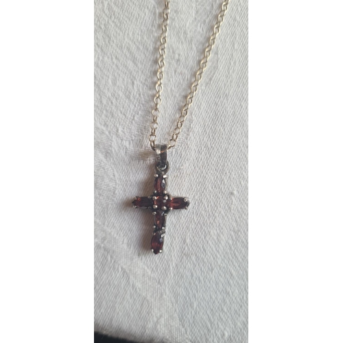 62 - Hallmarked Silver Necklace with a Garnet Cross