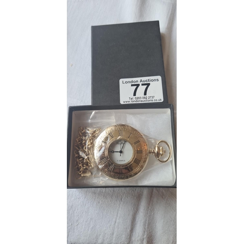 77 - Gold Plated Pocket Watch with Albert Chain New and Boxed