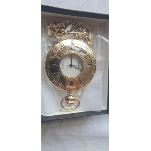 77 - Gold Plated Pocket Watch with Albert Chain New and Boxed