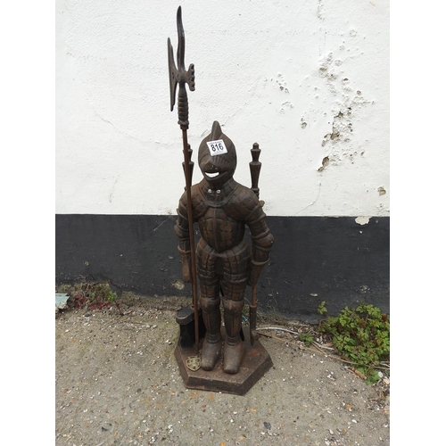 816 - Vintage Iron Fire Companion Set in the Form of a Knight