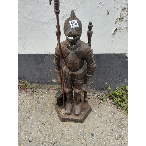 816 - Vintage Iron Fire Companion Set in the Form of a Knight