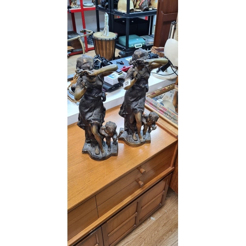 129 - Pair of Bronze Statues 48cm Tall