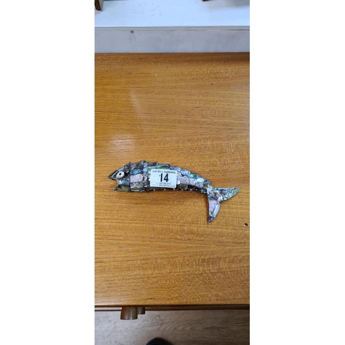 14 - Mid Century Novelty Mother of Pearl Articulated Fish Bottle Opener