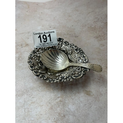 191 - Georgian Hallmarked Silver Caddy Spoon and a Decorative Hallmarked Silver Dish