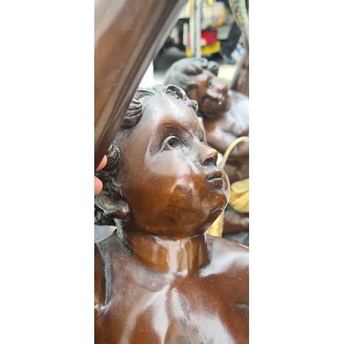 1A - Pair of Good Detailed Bronze Cherub Lamps 1 Metre Tall ( Converted to Electric)