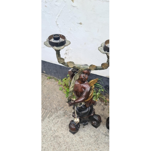 1A - Pair of Good Detailed Bronze Cherub Lamps 1 Metre Tall ( Converted to Electric)