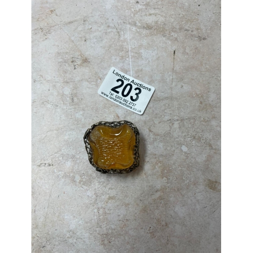 203 - White Metal & Amber Brooch