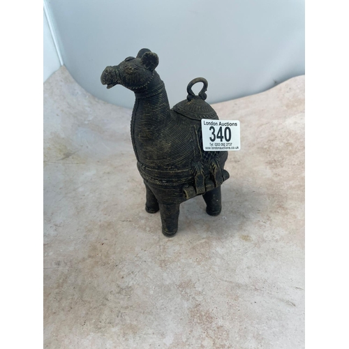 340 - Indian Bronze Dokra Work Cow Incense Burner