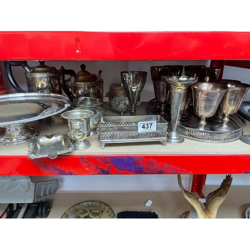 437 - Shelf Containing a Large Quantity of Silver Plate