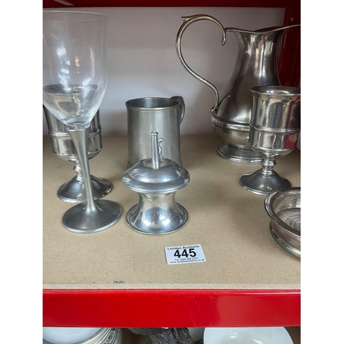 445 - Good Shelf of Pewter Items